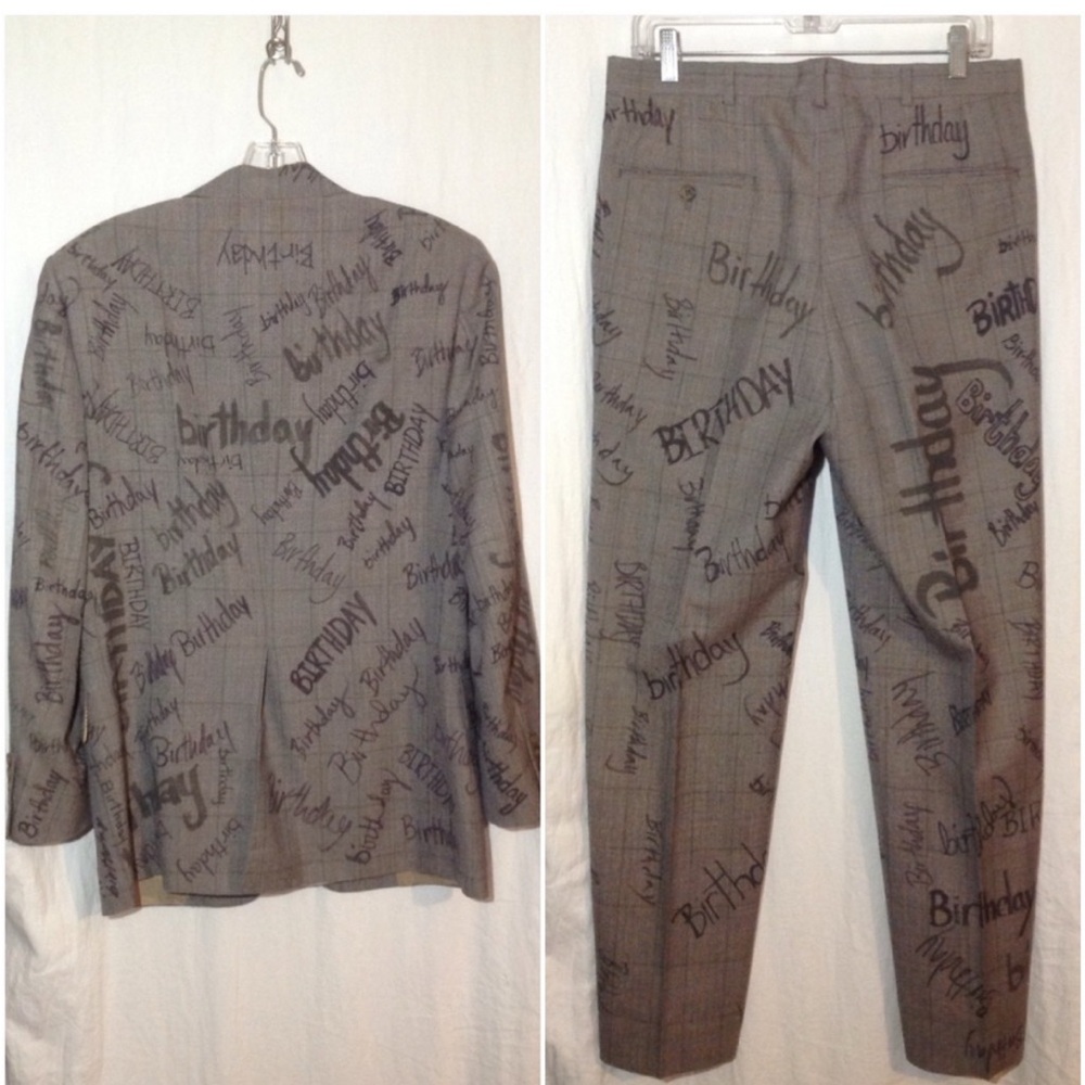 Christian Dior Suit w/“Happy Birthday” written all over jacket, pants & tie L - Picture 2 of 8